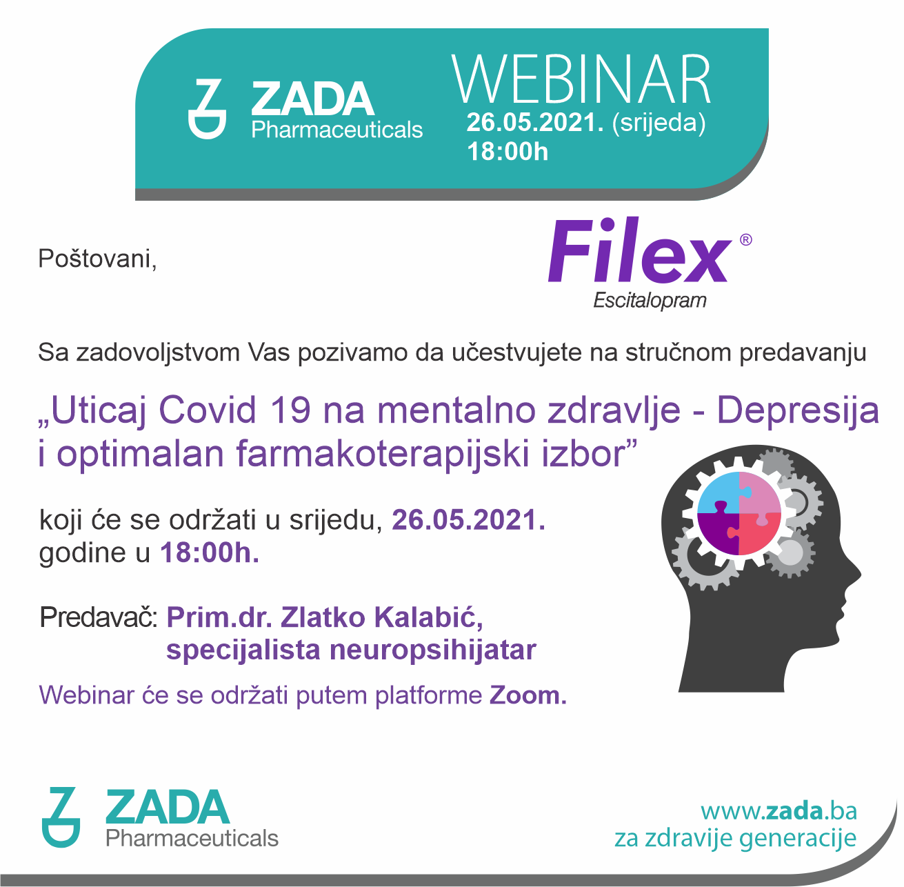 Webinar: „Uticaj Covid 19 na mentalno zdravlje – Depresija i optimalan farmakoterapijski izbor“